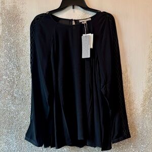 Daniel Rainn Black, Unique Open Pattern on Long Sleeve Blouse.